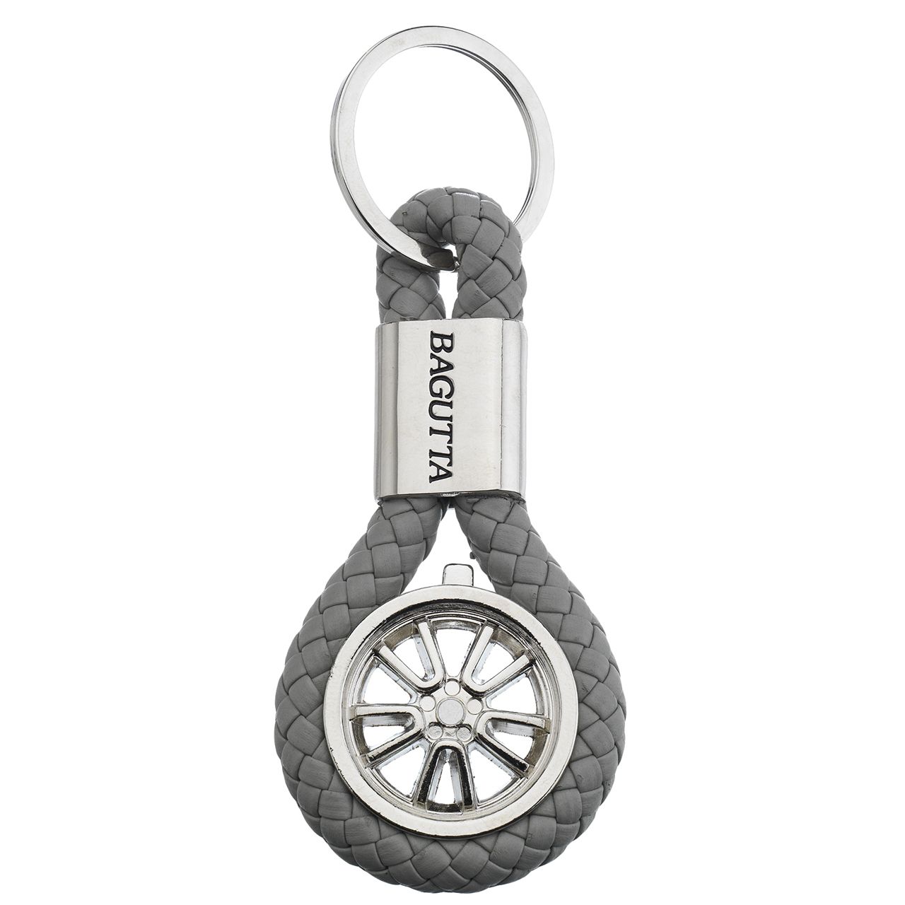 PORTACHIAVI CON RUOTA E CORDONE SIMILPELLE GRIGIO cm 9,5
